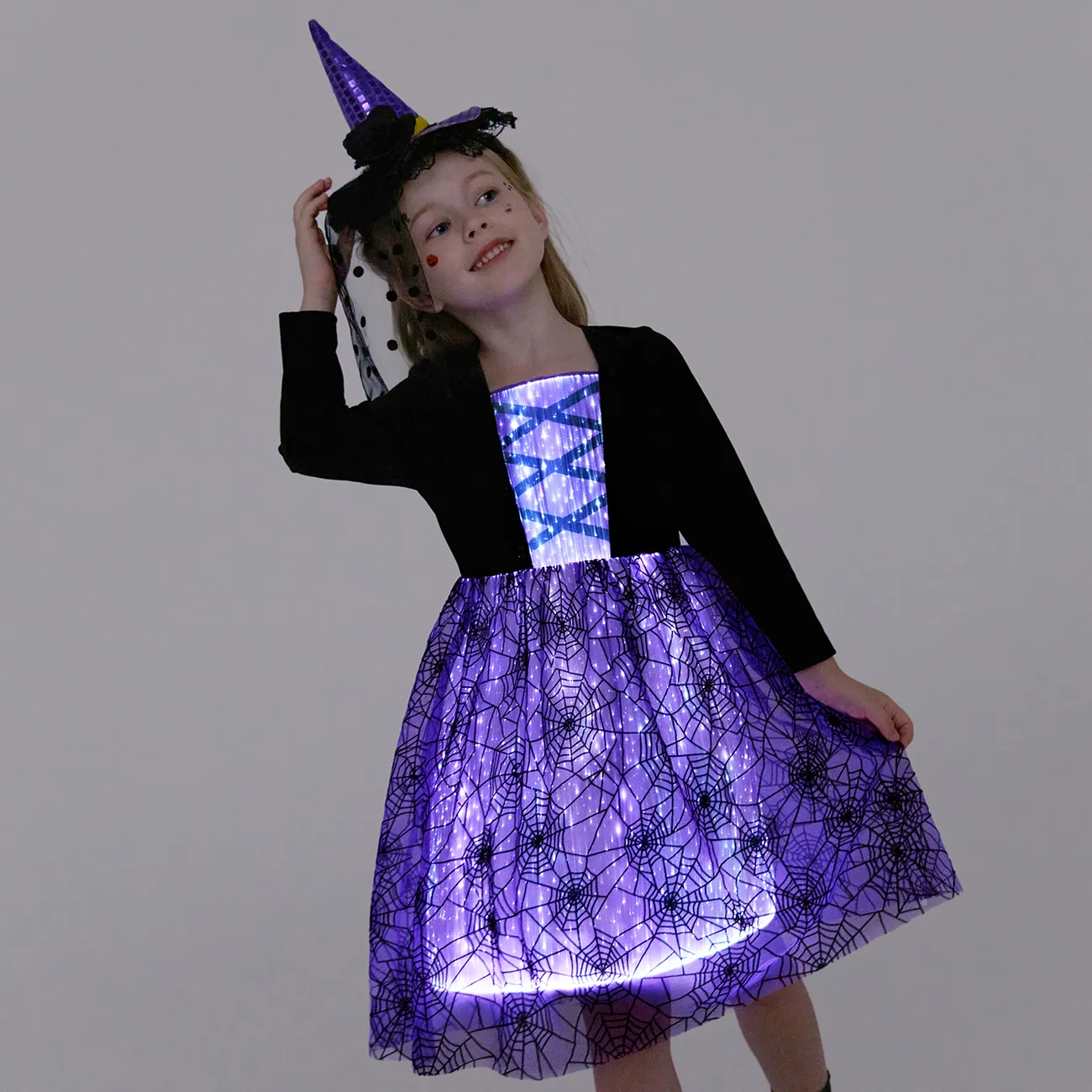 Go-Glow leuchtendes dunkles Kleid mit leuchtendem 3D-Druckrock inklusive Controller (eingebauter Akku) lila big image 1