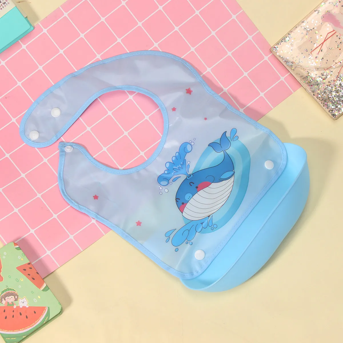Vehicle Pattern Unisex Dual-Use Bib for Infants and Toddlers  Deep Blue