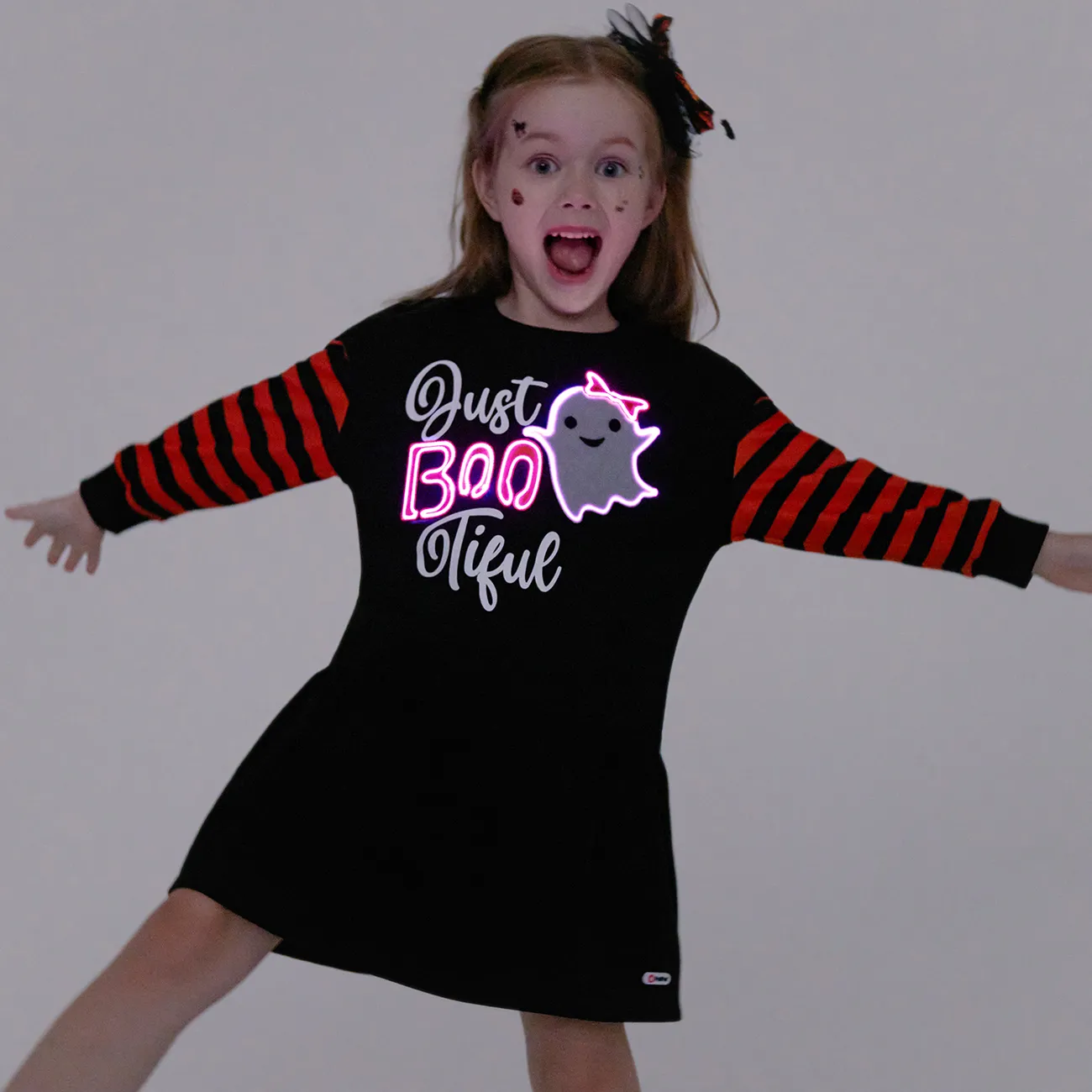 Go-Glow Illuminating Sweatshirt Dress with Light Up Print and Letters Including Controller (Built-In Battery) Black big image 1