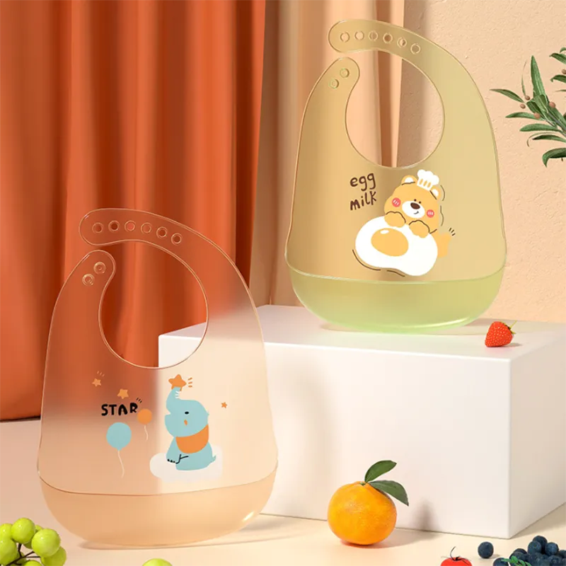 Wasserdichtes Silikon-Babylätzchen - verhindert Flecken und Verschüttungen während der Mahlzeiten Aprikose big image 1