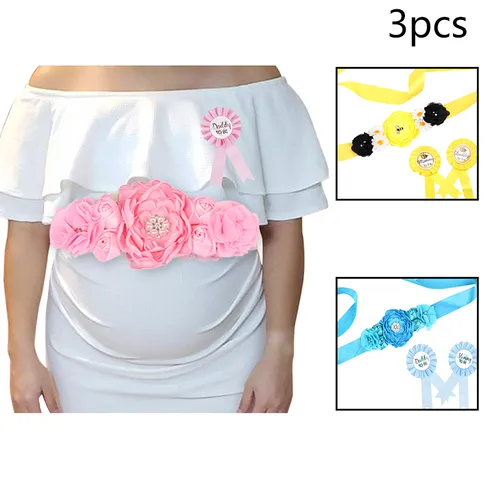 Cinturones de maternidad estilo INS con decoraciones de flores de gasa y 2 broches