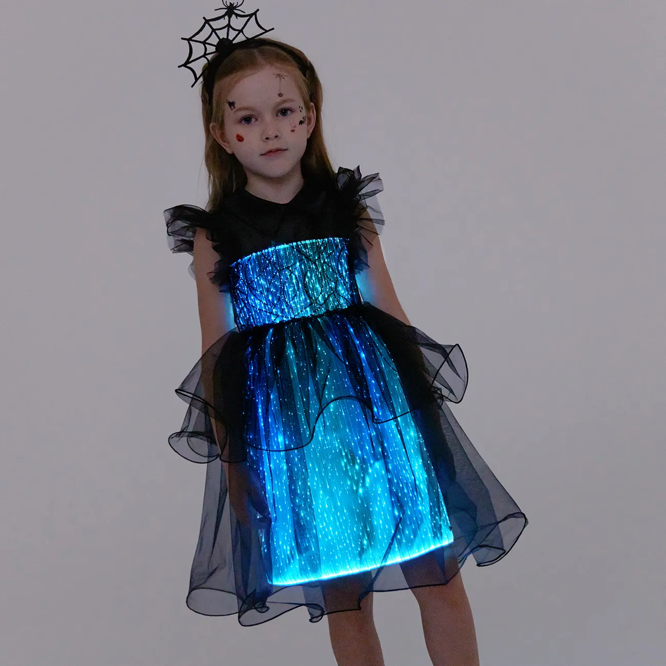 Go-Glow Wednesday Look Illuminating Black Dress with Light Up Layered Tulle Skirt Including Controller (Built-In Battery) Black big image 1