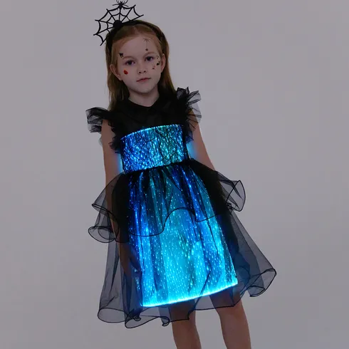 Go-Glow Wednesday Look Illuminating Black Dress with Light Up Layered Tulle Skirt Including Controller (Built-In Battery) Black big image 7