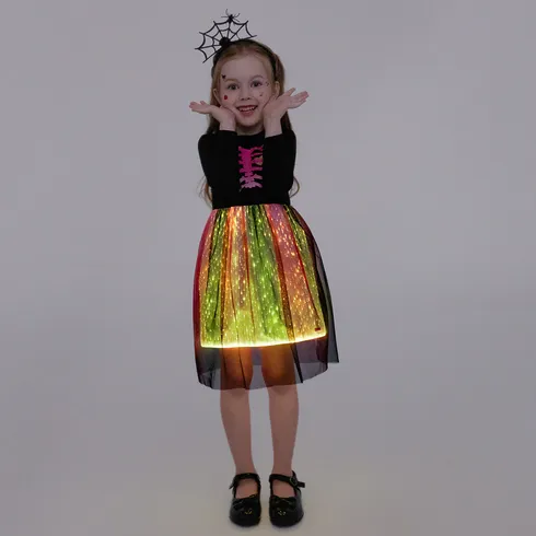 Go-Glow Halloween Illuminating Kid Dress with Light Up Stripes Color Clash Skirt Including Controller (Built-In Battery) Black big image 7