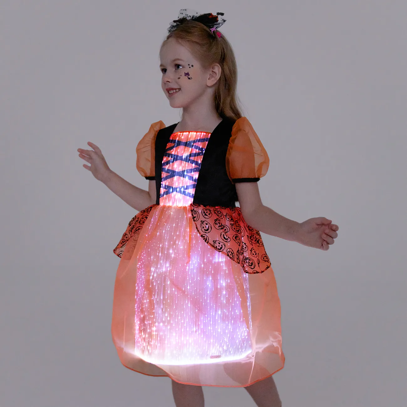 Go-Glow Halloween Illuminating Pumpkin Dress with Light Up Skirt Including Controller (Built-In Battery) Orange big image 1