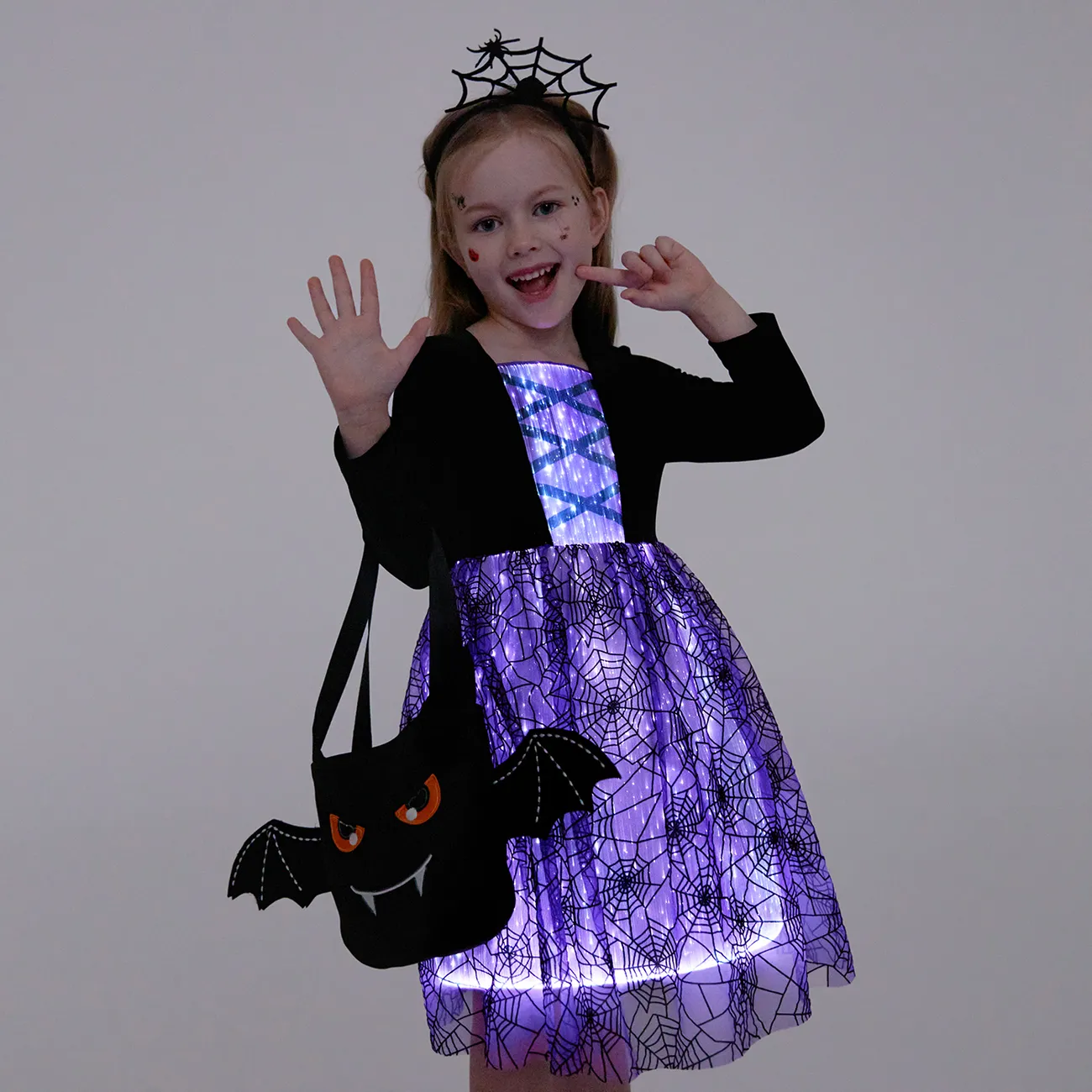 Go-Glow Illuminating Dark Dress with Light Up 3D Print Skirt Including Controller (Built-In Battery) Purple big image 1