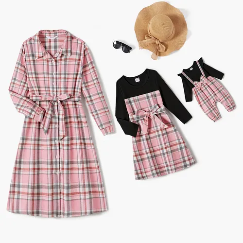 Mommy and Me Plaid Belted Strappy Dresses