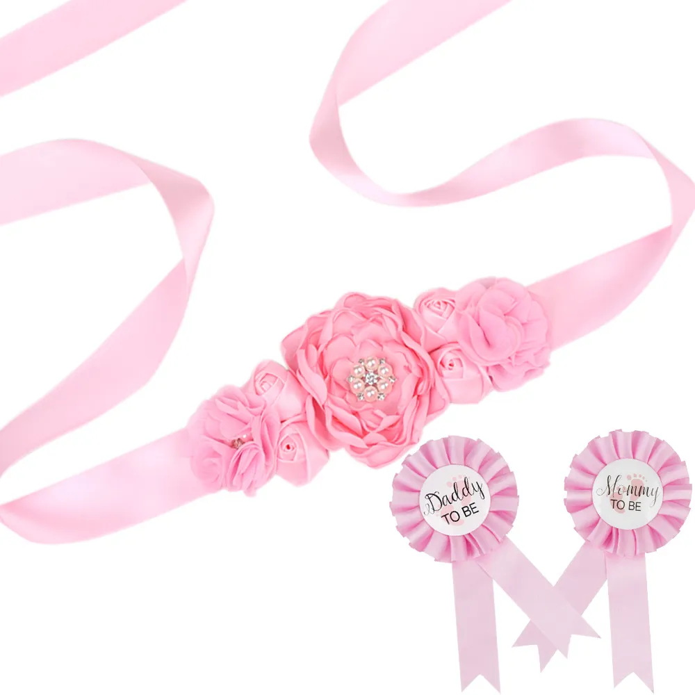 Maternity Dress Belt, Green Flower Decorated Waistband, Mom To Be Waist Seal and Chest Badge Set  image 3