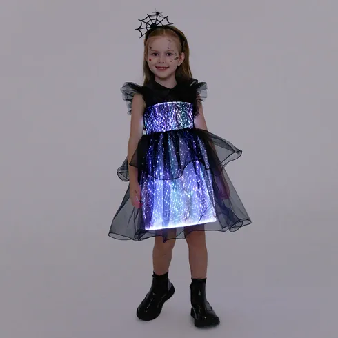 Go-Glow Wednesday Look Illuminating Black Dress with Light Up Layered Tulle Skirt Including Controller (Built-In Battery) Black big image 8