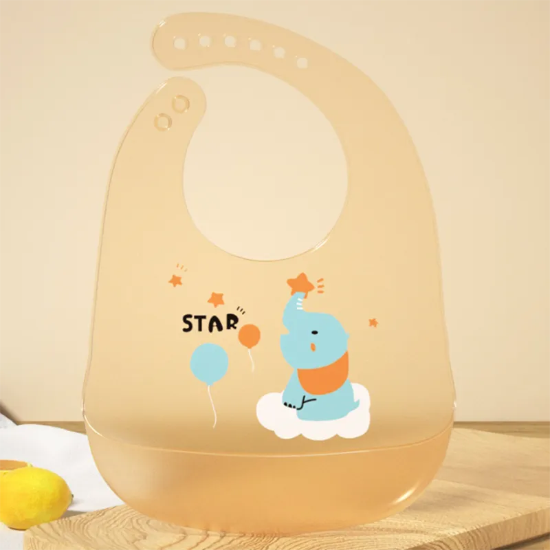 Waterproof Silicone Baby Bib - Preventing Stains and Spills during Mealtime Apricot big image 1