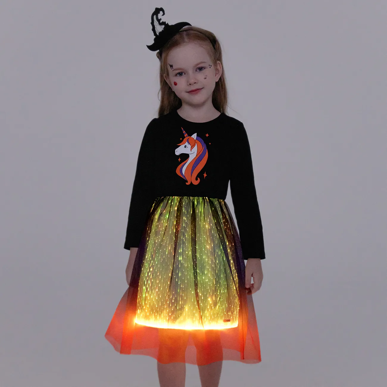 Go-Glow Illuminating Kid Unicorn Dress with Light Up Skirt Including Controller (Built-In Battery) Black big image 1