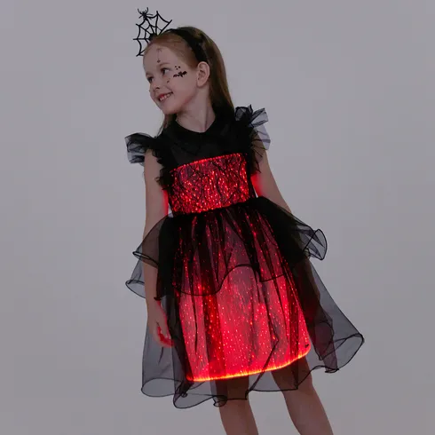 Go-Glow Wednesday Look Illuminating Black Dress with Light Up Layered Tulle Skirt Including Controller (Built-In Battery) Black big image 9