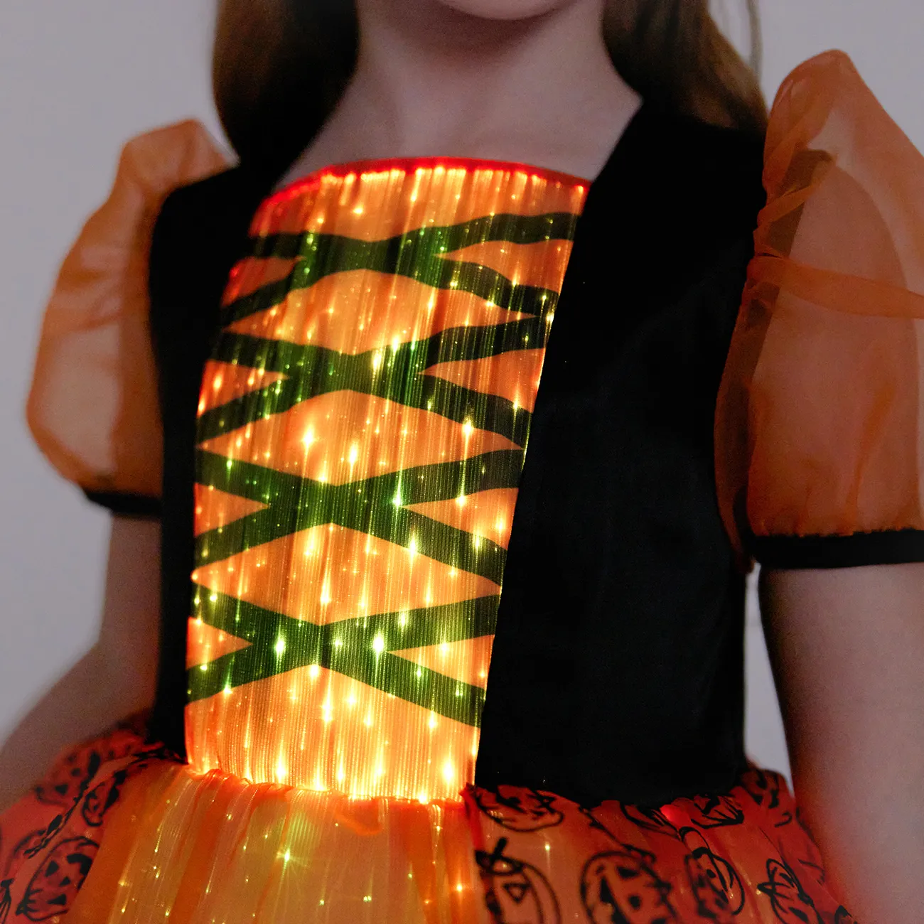Go-Glow Halloween Vestido de calabaza iluminadora con falda iluminada que incluye controlador (batería incorporada) Naranja big image 1