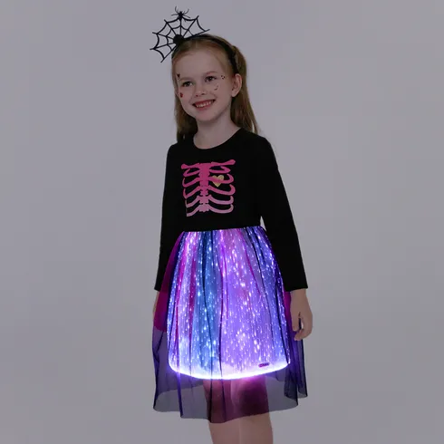 Go-Glow Halloween Illuminating Kid Dress with Light Up Stripes Color Clash Skirt Including Controller (Built-In Battery) Black big image 9