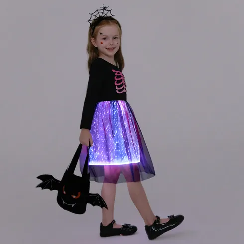 Go-Glow Halloween Illuminating Kid Dress with Light Up Stripes Color Clash Skirt Including Controller (Built-In Battery) Black big image 6