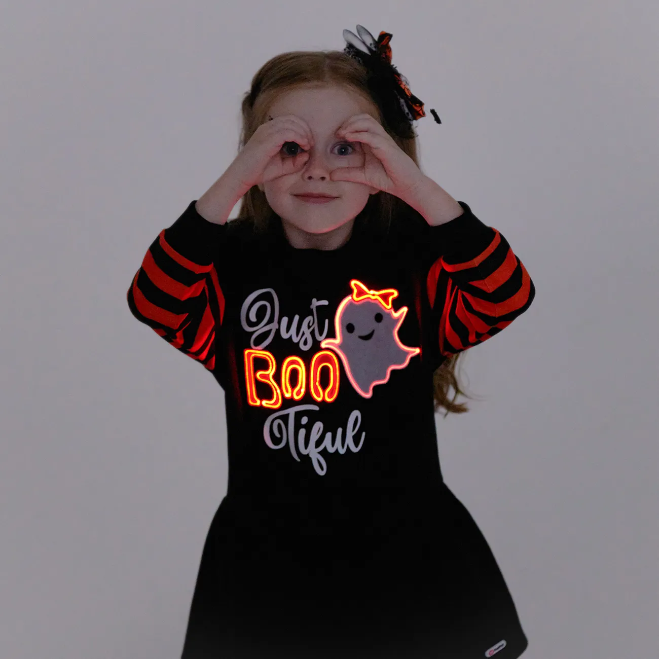 Go-Glow Illuminating Sweatshirt Dress with Light Up Print and Letters Including Controller (Built-In Battery) Black big image 1