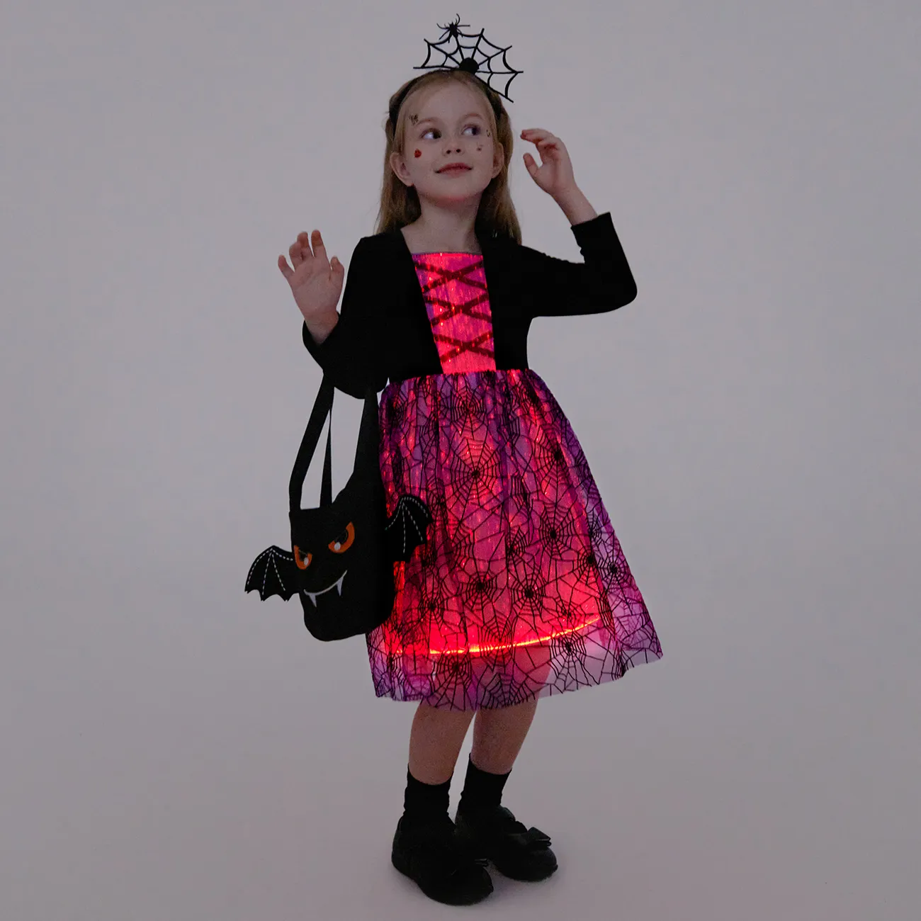 Go-Glow Iluminador vestido escuro com saia de impressão 3D Light Up incluindo controlador (bateria embutida) Roxa big image 1