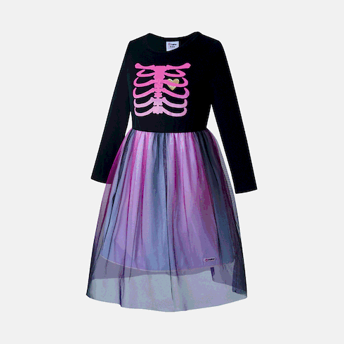 Go-Glow Halloween Illuminating Kid Dress with Light Up Stripes Color Clash Skirt Including Controller (Built-In Battery) Black big image 3