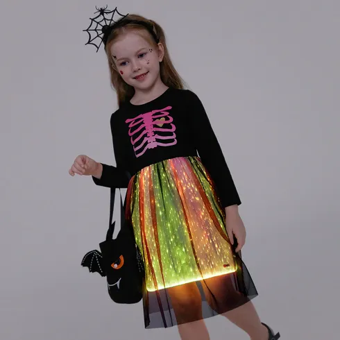 Go-Glow Halloween Illuminating Kid Dress with Light Up Stripes Color Clash Skirt Including Controller (Built-In Battery) Black big image 8