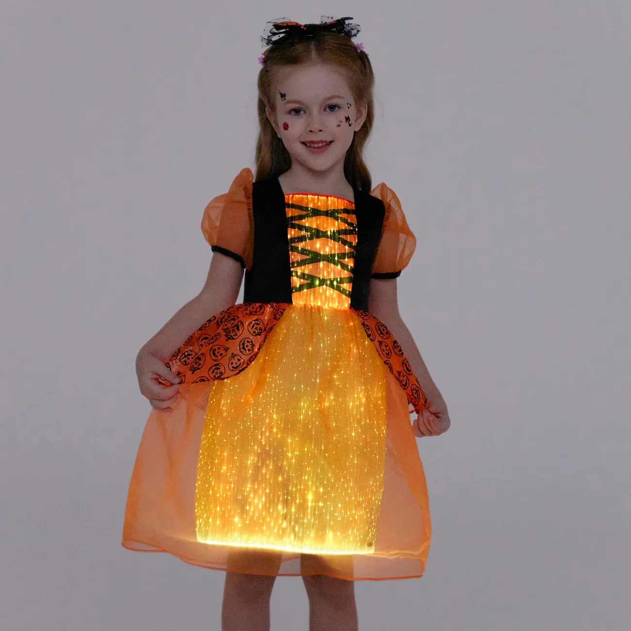 Go-Glow Halloween Illuminating Pumpkin Dress with Light Up Skirt Including Controller (Built-In Battery) Orange big image 1