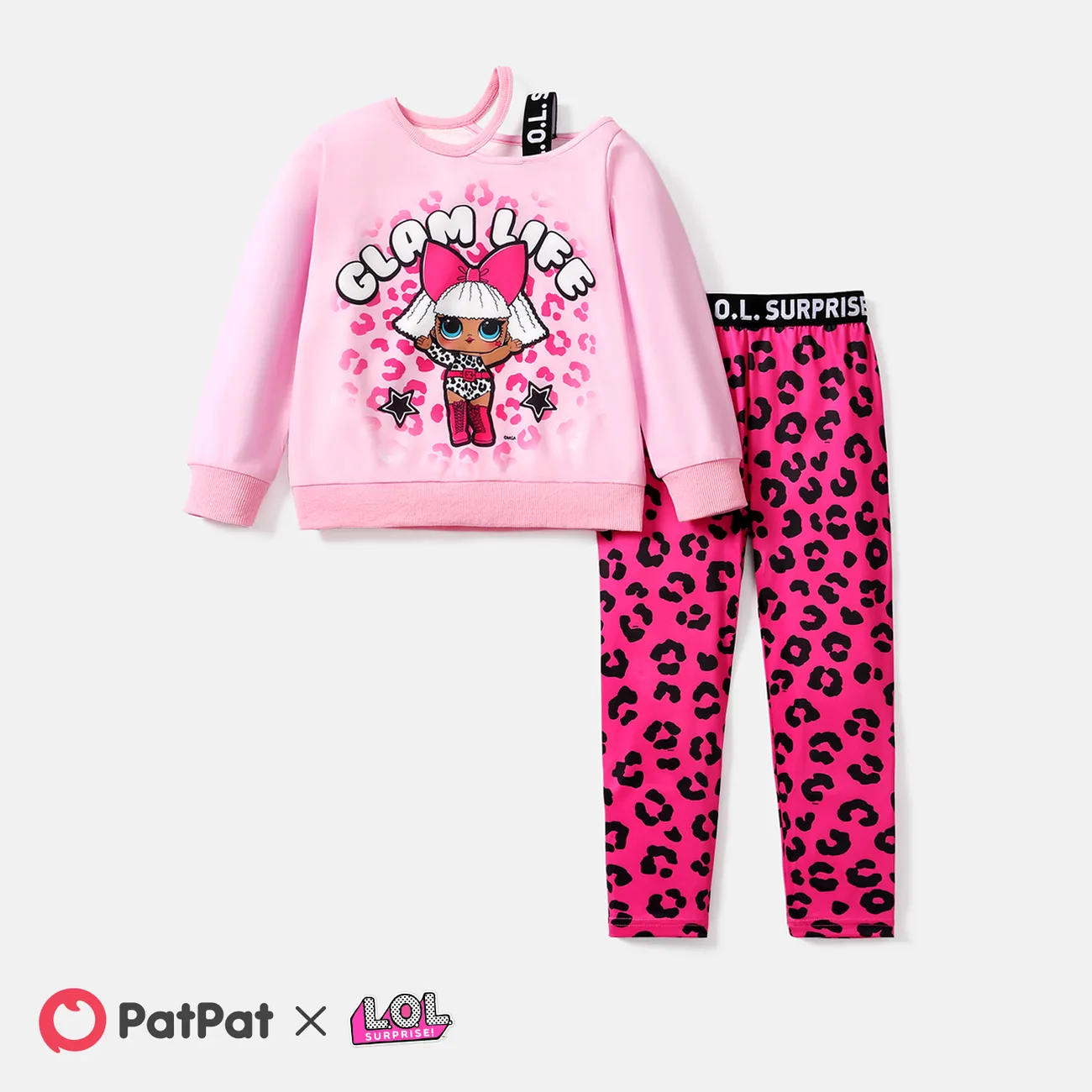 L.O.L. SURPRISE! Kid Girl Graphic Print Long-sleeve Top and Polka Dots Pants Pink big image 1