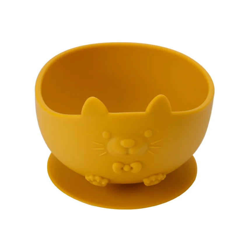 Tigela bonito dos desenhos animados do gato do bebê com ventosa Amarelo