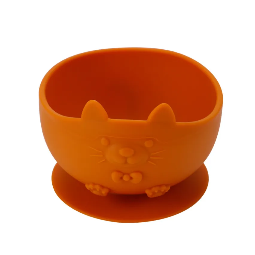 Tigela bonito dos desenhos animados do gato do bebê com ventosa Laranja