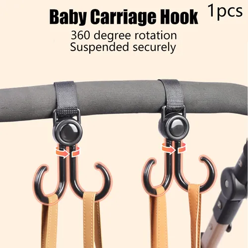 360 Degree Rotating Baby Stroller Hook - Double Hook with Adjustable Magic Tape