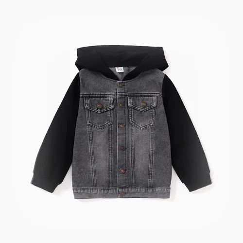 Kid Boy Fabric Stitching Hooded Denim Jacket