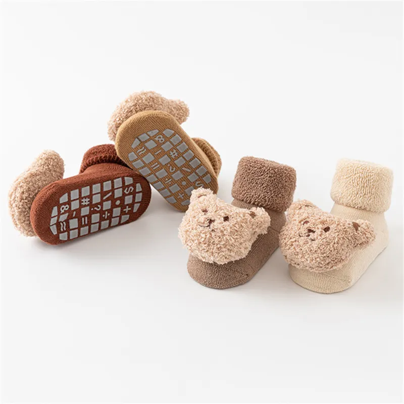 Baby/toddler likes Cute doll terry thick mid-tube non-slip toddler socks Khaki image 4