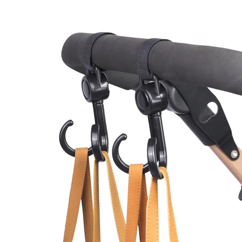 360 Degree Rotating Baby Stroller Hook - Double Hook with Adjustable Magic Tape