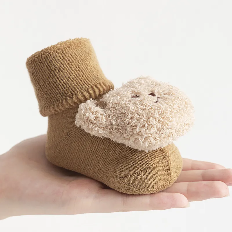 Baby/toddler likes Cute doll terry thick mid-tube non-slip toddler socks Khaki image 3