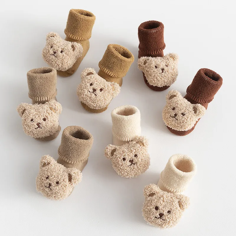 Baby/toddler likes Cute doll terry thick mid-tube non-slip toddler socks Khaki image 5
