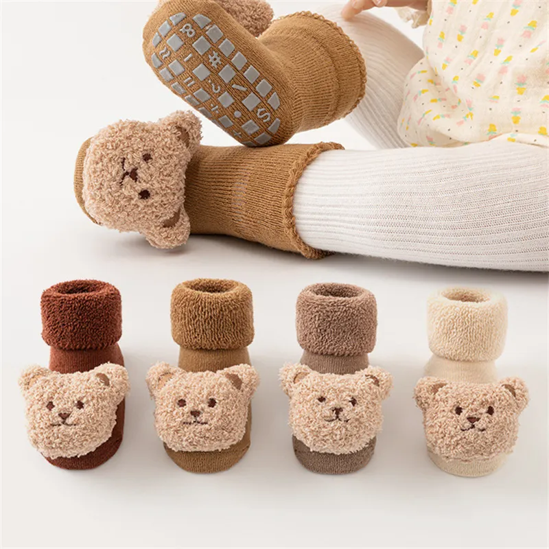 Baby/toddler likes Cute doll terry thick mid-tube non-slip toddler socks Apricot big image 1