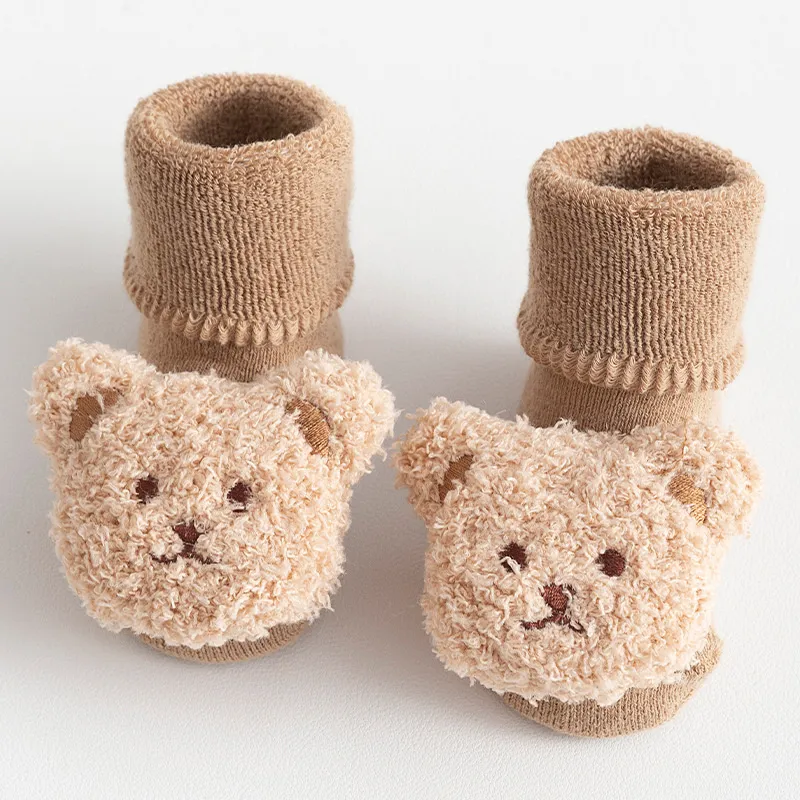 Baby/toddler likes Cute doll terry thick mid-tube non-slip toddler socks Khaki image 2