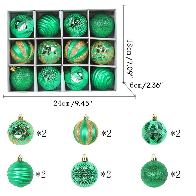 

Set of 12 PVC Christmas Tree Baubles - Festive Decorations for Christmas Trees