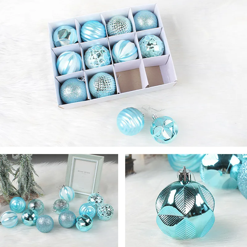 Set of 12 PVC Christmas Tree Baubles - Festive Decorations for Christmas Trees Blue big image 1