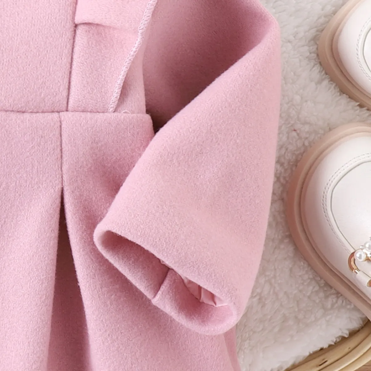 Baby Girl Pink Ruffle Trim Single Breasted Hooded Long-sleeve Coat Pink big image 1