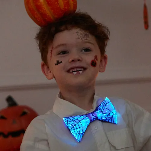 Go-Glow Halloween Light Up Bow Tie with Spiderweb Pattern Including Controller (Built-In Battery)
