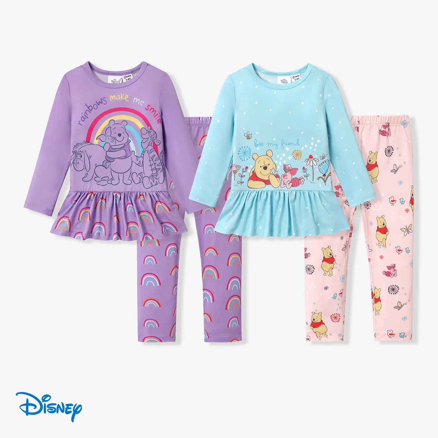 Disney Winnie the Pooh Toddler Girl 2pcs Character Print Peplum Long-sleeve Tee and Leggings Set