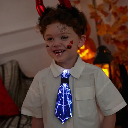 Go-Glow Halloween Light Up Necktie with Spiderweb Pattern Including Controller (Built-In Battery) Black big image 3
