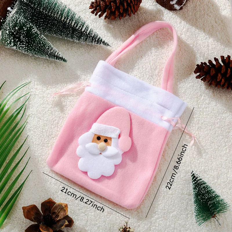 Christmas Pink Velvet Apple Drawstring Gift Bag big image 1