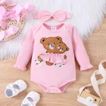 3PCS Baby Girl Hyper-Tactile Bear Pattern Sweet Set Pink image 2