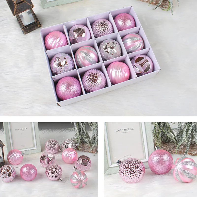 Set of 12 PVC Christmas Tree Baubles - Festive Decorations for Christmas Trees Pink image 2