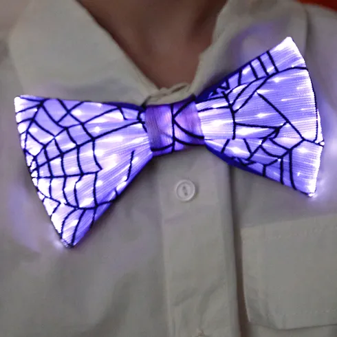 Go-Glow Halloween Light Up Bow Tie with Spiderweb Pattern Including Controller (Built-In Battery) Purple big image 5