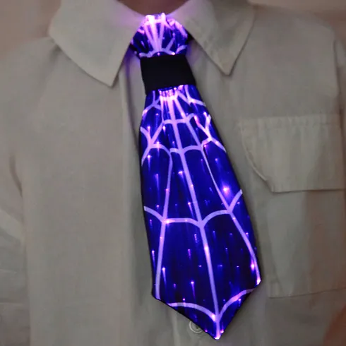 Go-Glow Halloween Light Up Necktie with Spiderweb Pattern Including Controller (Built-In Battery) Black big image 4