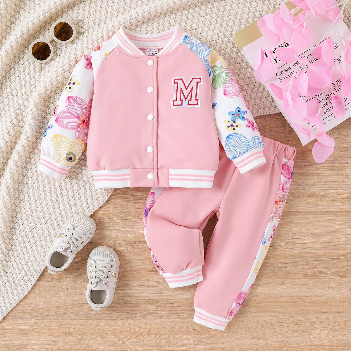 2PCS Baby Girl  Fabric Flower Design Casual Long Sleeve Set
