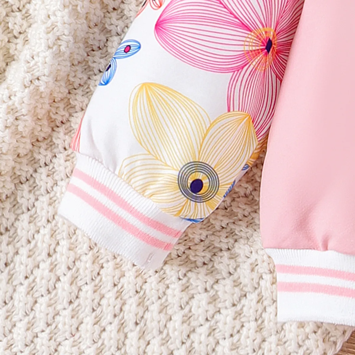 2 unidades Bebé Menina Costuras de tecido Flor grande Casual Manga comprida Conjunto para bebé Rosa big image 1