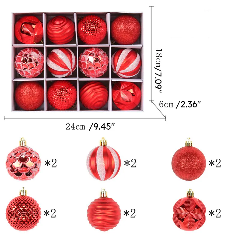 Set of 12 PVC Christmas Tree Baubles - Festive Decorations for Christmas Trees  big image 1