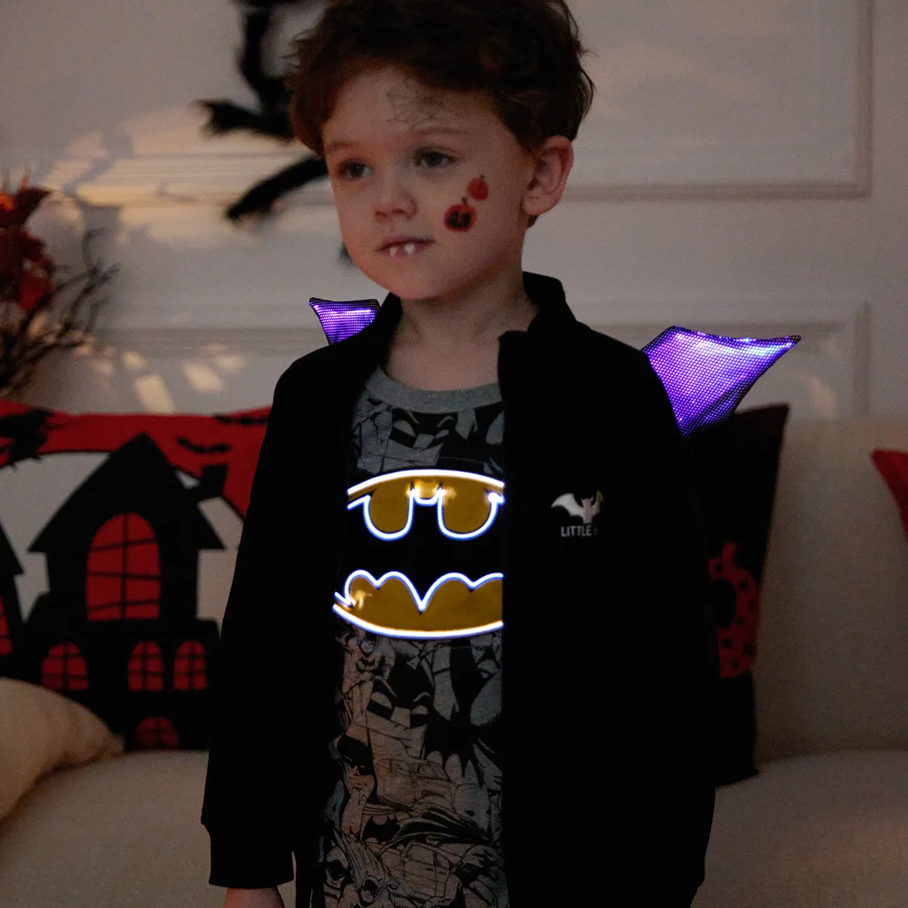 Go-Glow Leuchtendes graues Sweatshirt mit leuchtendem Batman-Muster grau gesprenkelt big image 1